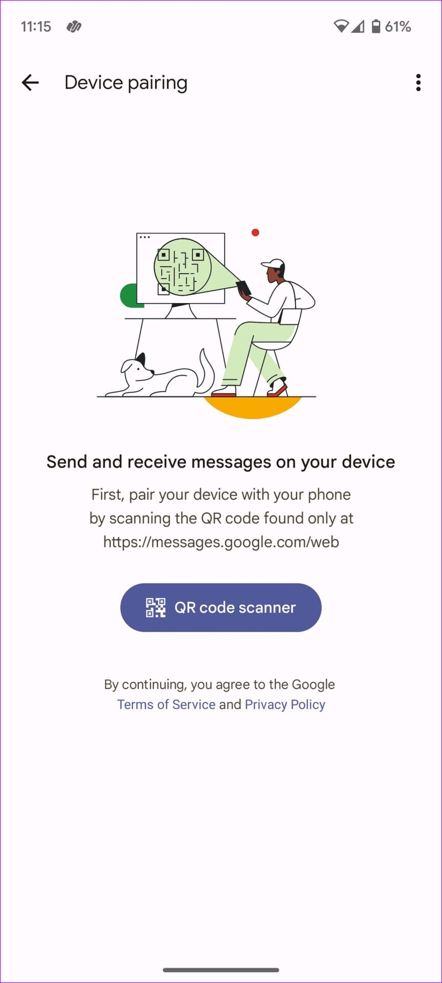 scan QR code for device pairing
