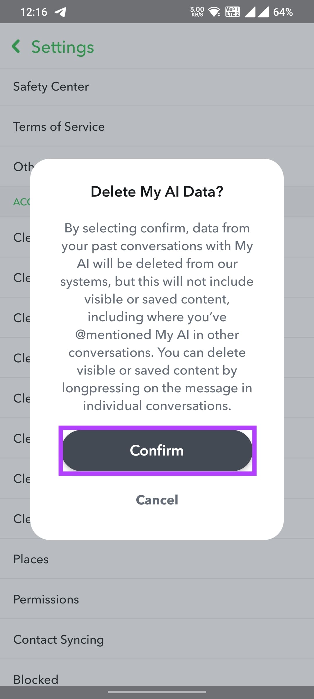 tap the Confirm button