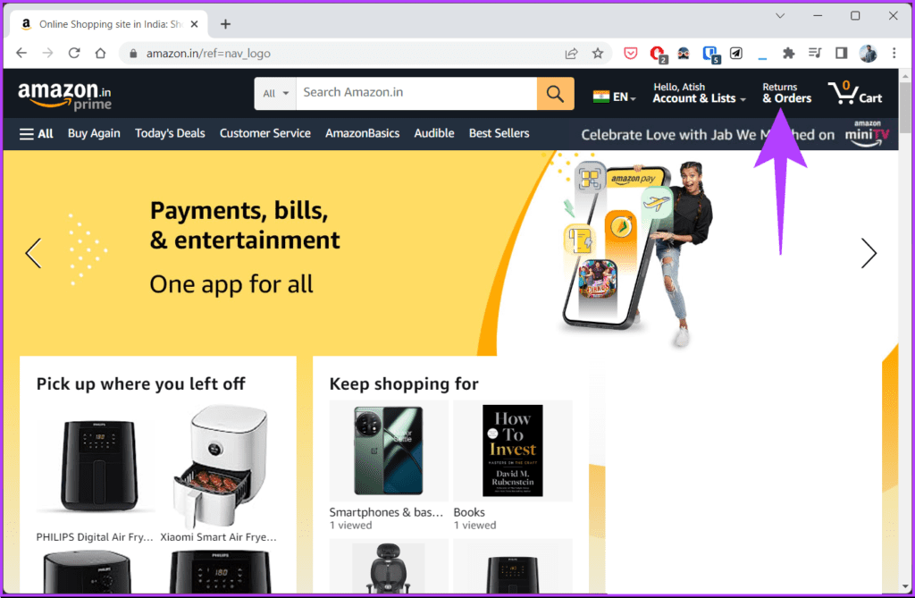 Click on the 'Returns & Orders' option