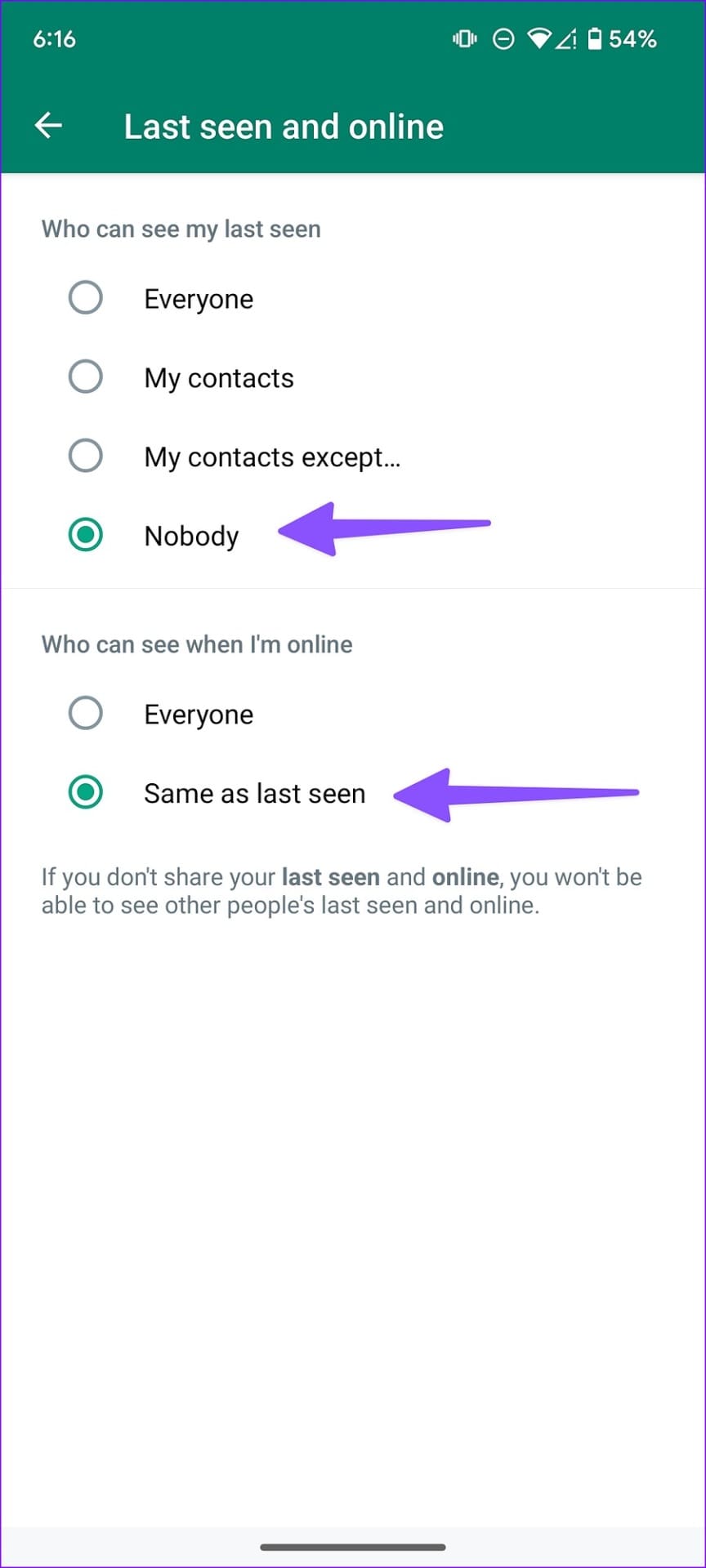 whatsapp privacy settings on Android