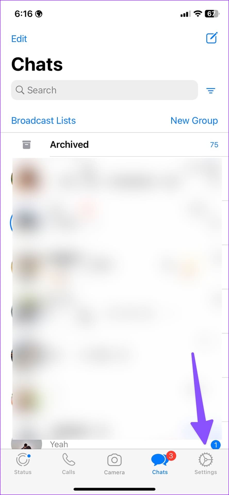 WhatsApp settings on iPhone