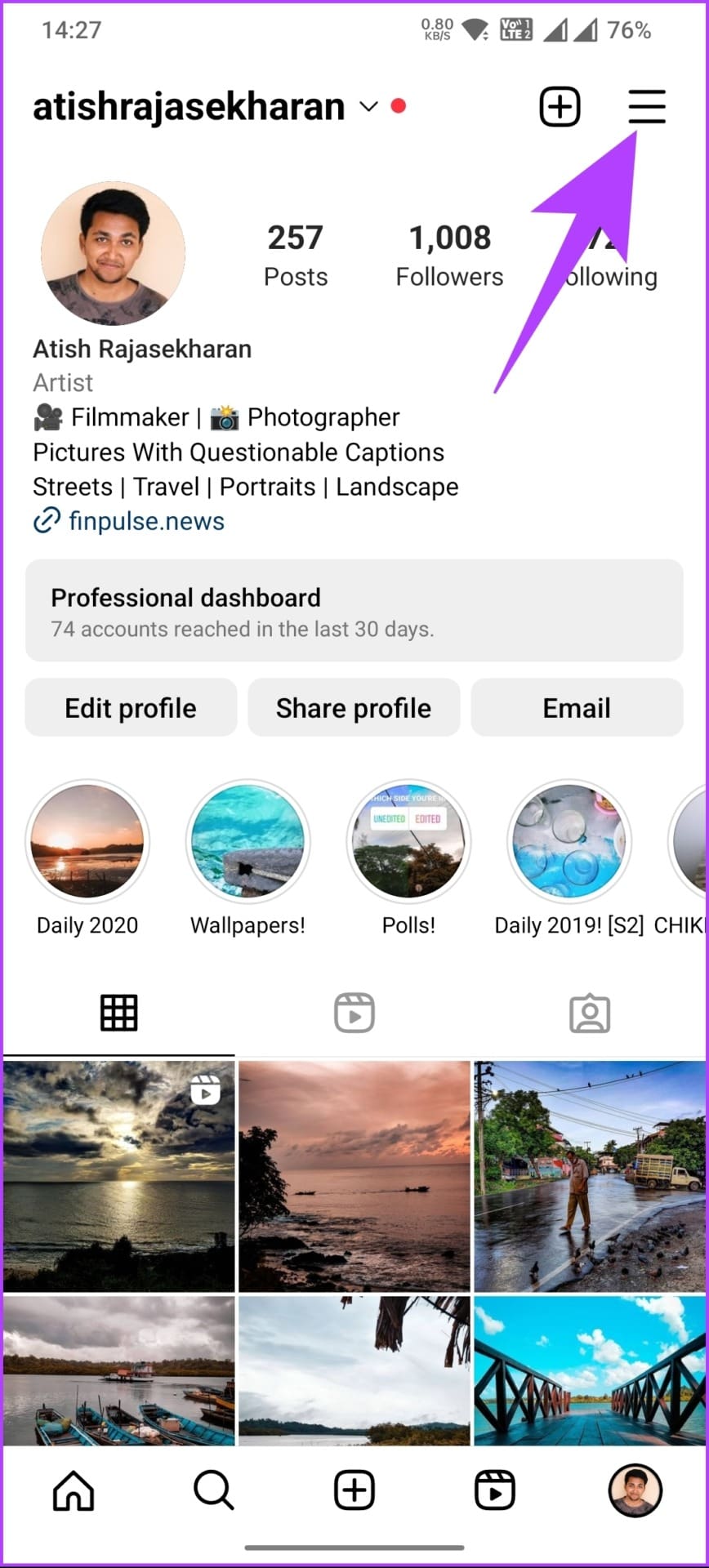 tap on the hamburger menu at the top right