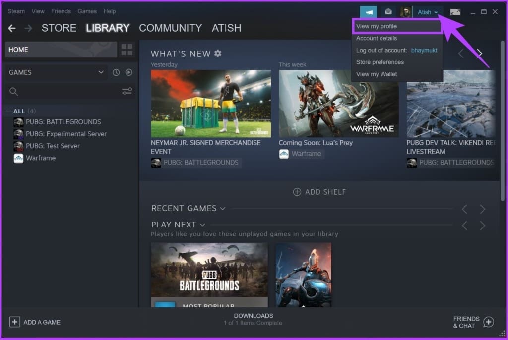 click on your Steam profile avatar