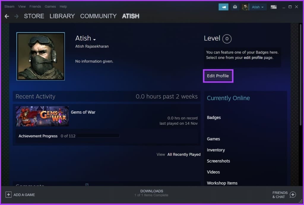 Go to Edit Profile