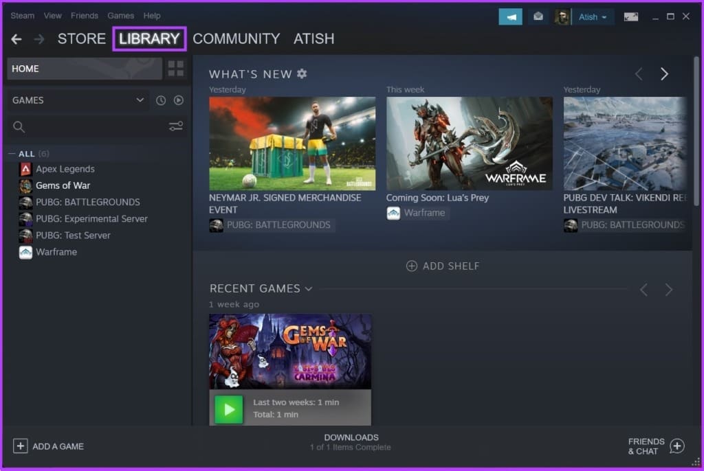 go to the Library tab