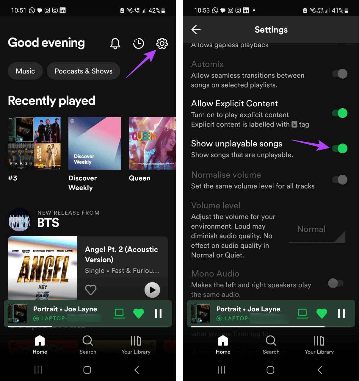 Show unavailable songs on Spotify