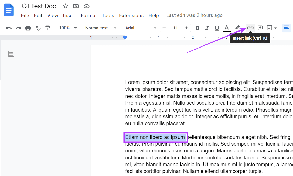 Select the text & click on Insert link
