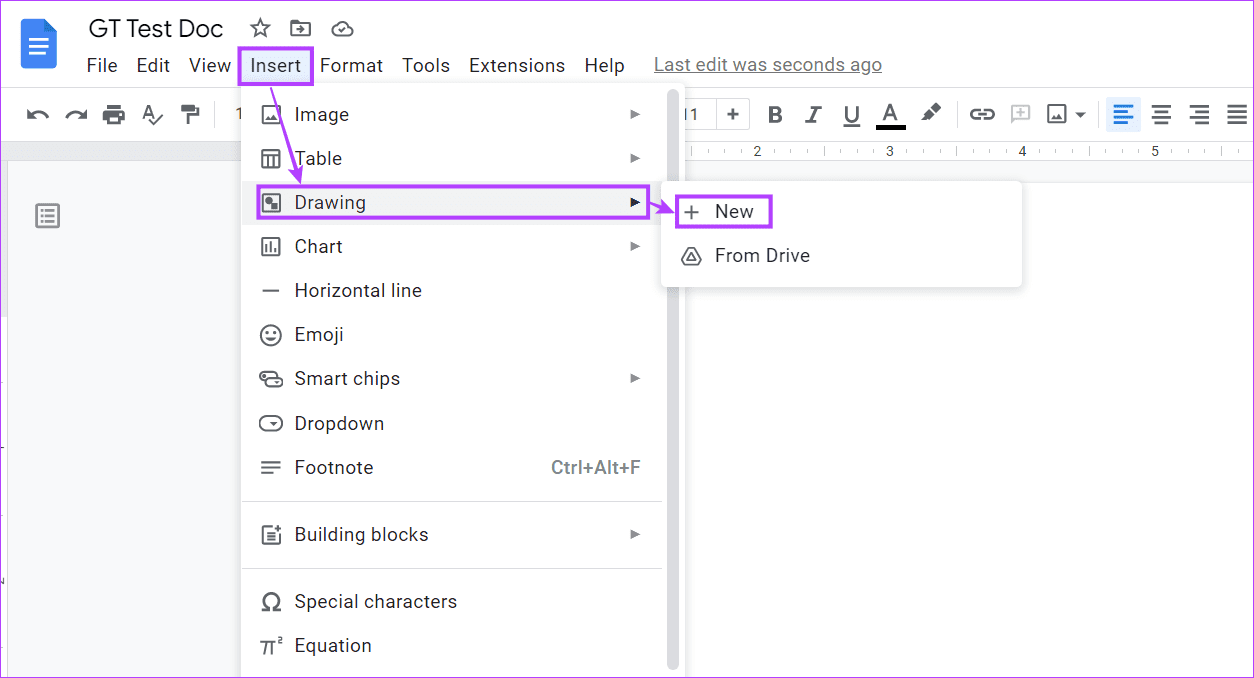 Go to Insert, Drawing & click on New