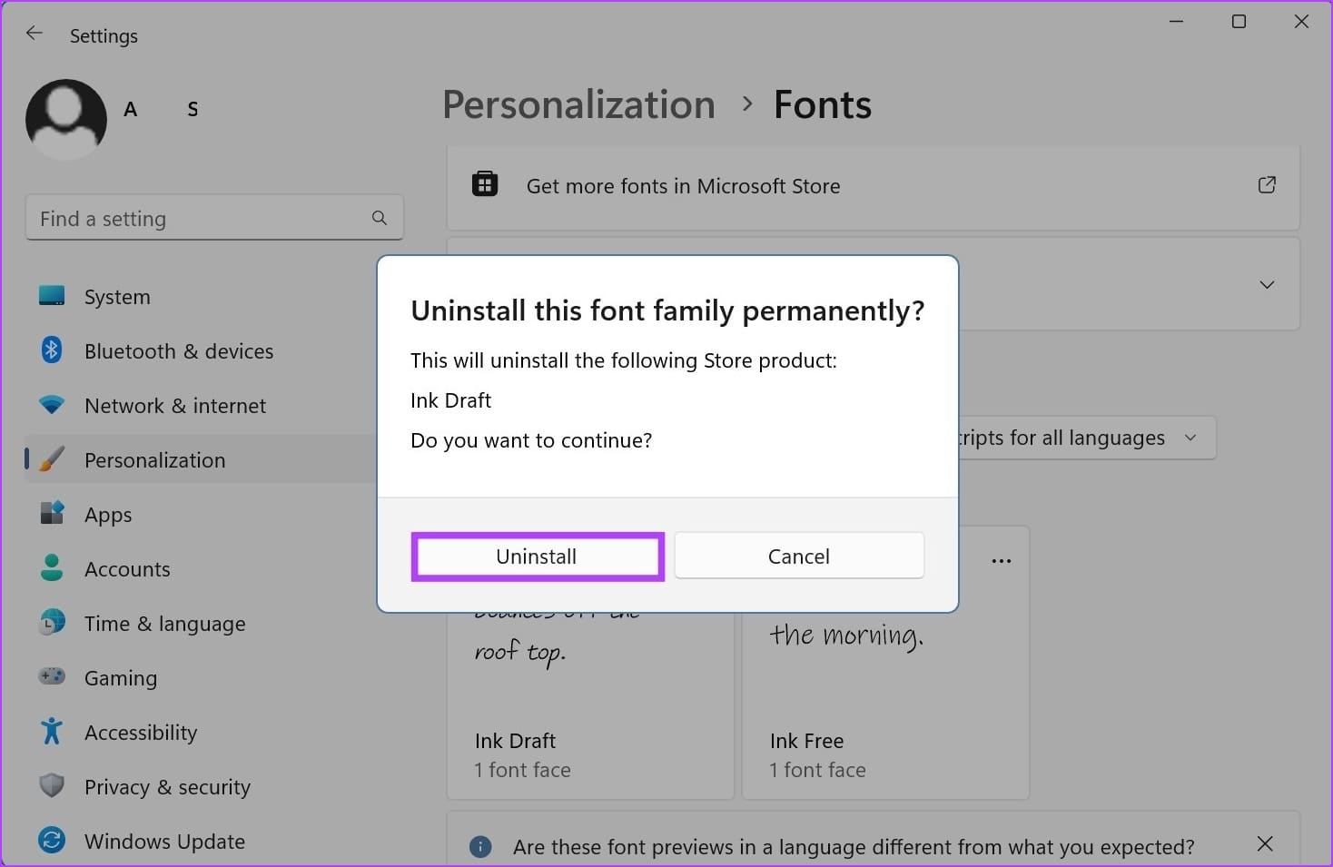 Click on Uninstall
