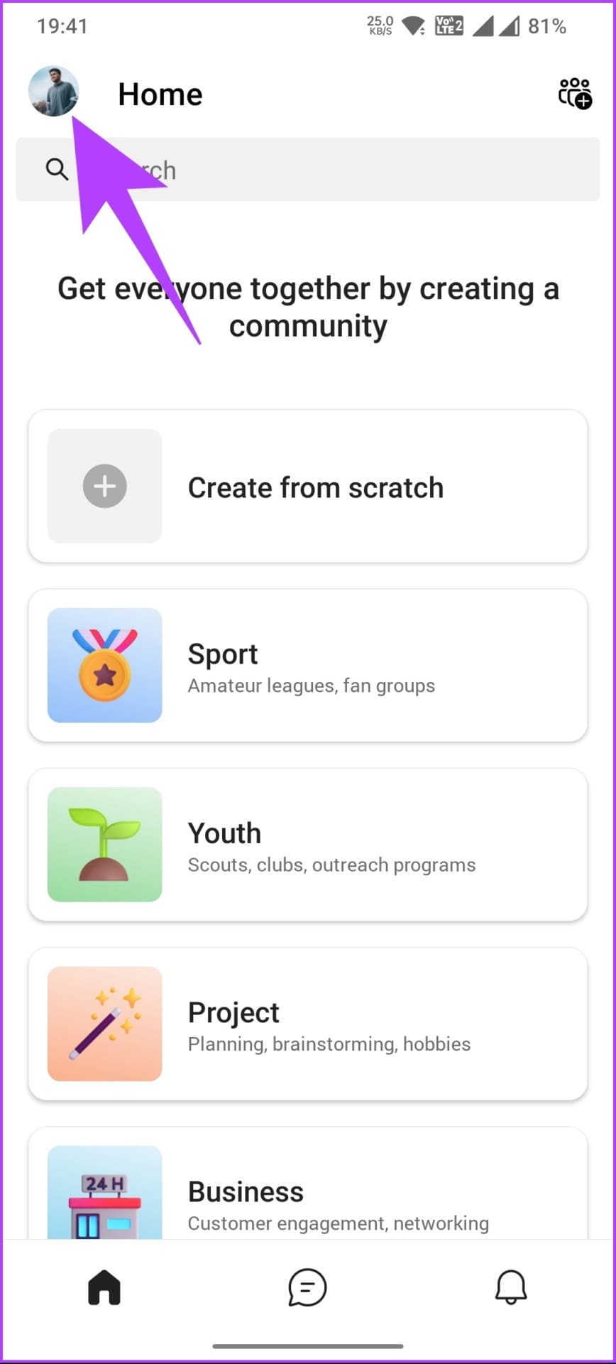 tap on your profile in the top-left corner