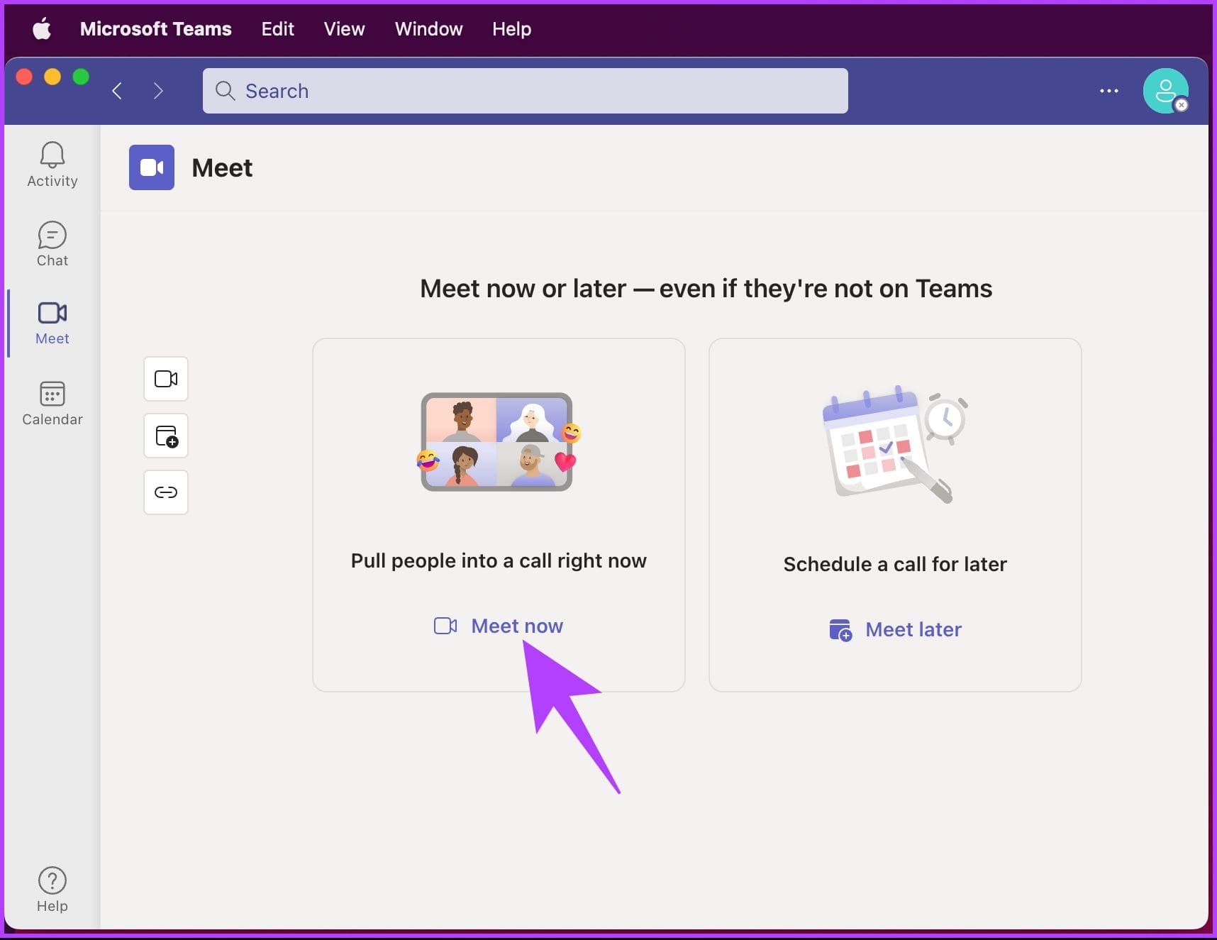click on Meet now or Meet later