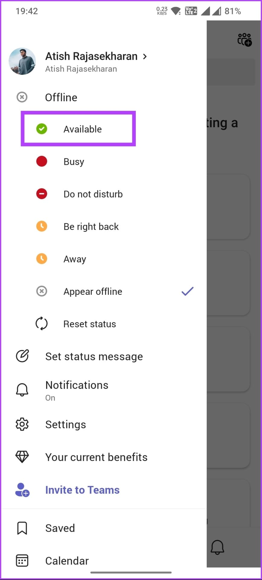 select the Available option