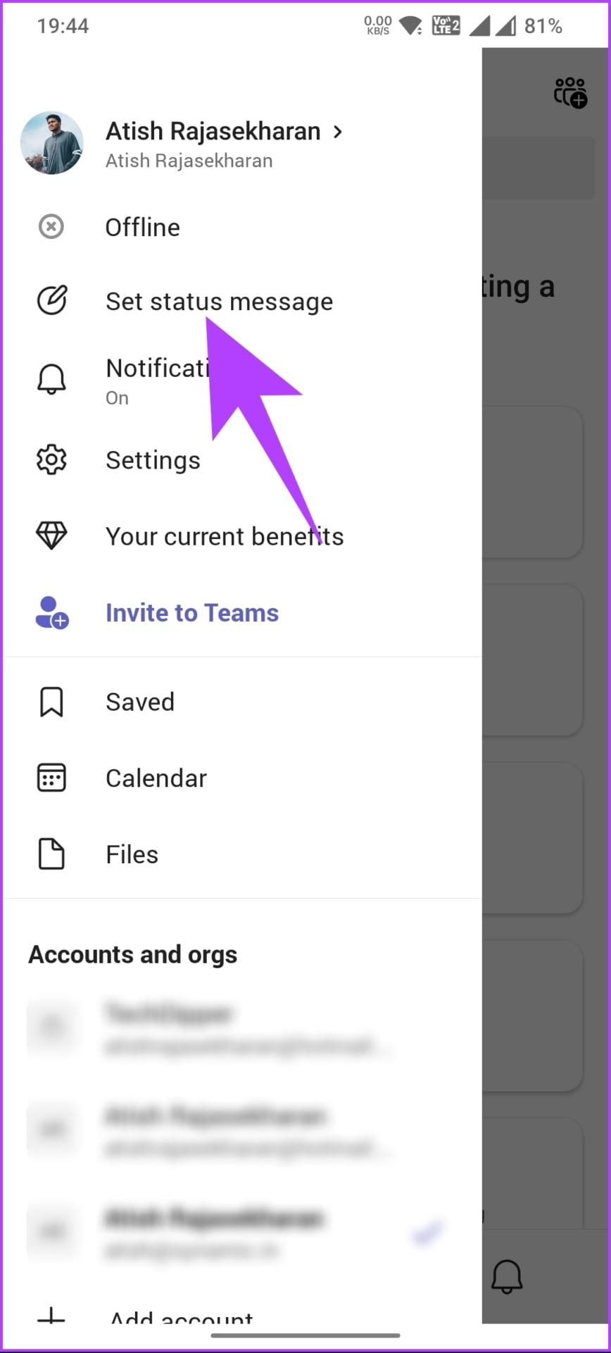 tap on the 'Set status message'