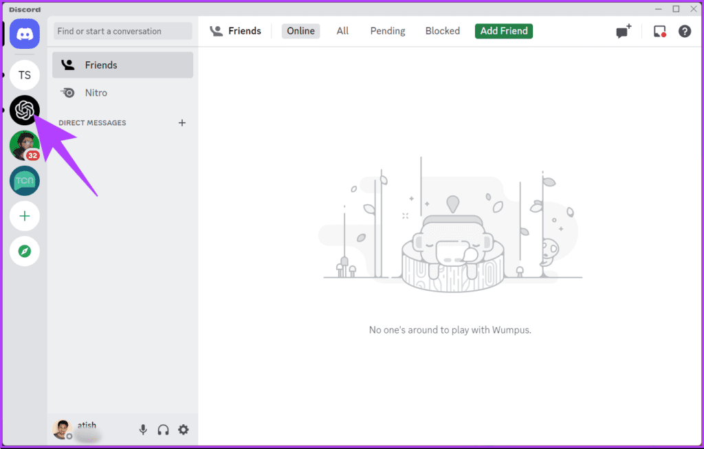 Navigate to the server you are a part of and want to leave