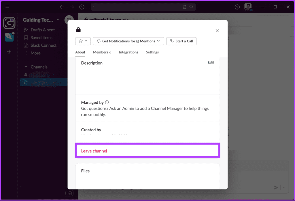 select Leave channel