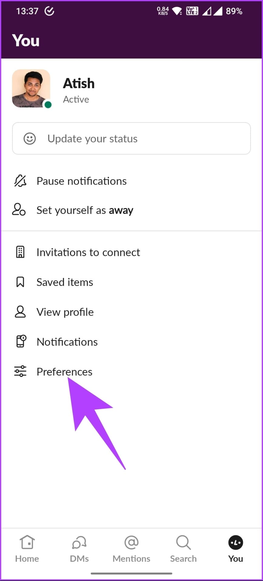 tap on Preferences