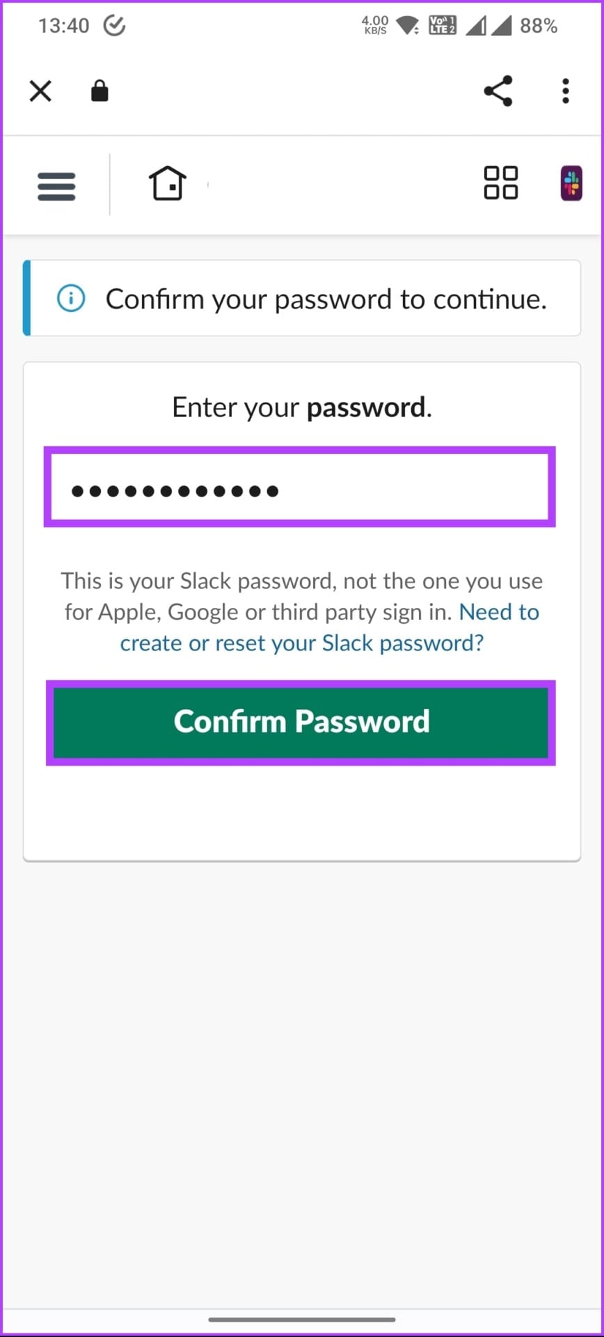 select Confirm Password