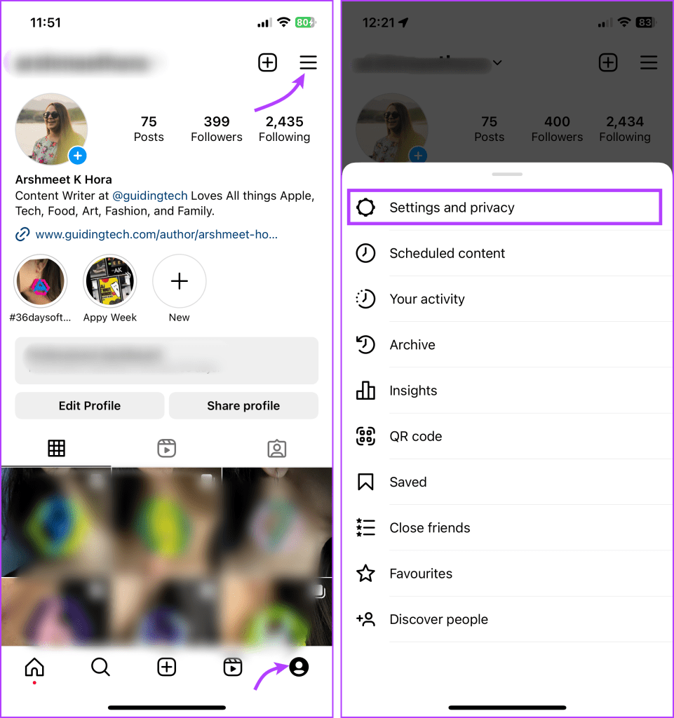 Tap Settings and then Settings and privacy