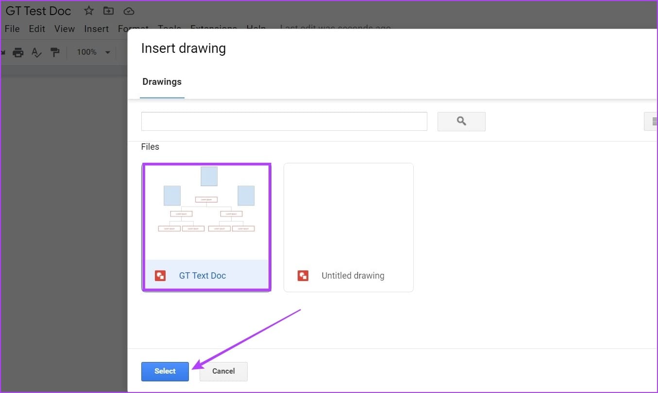 Select the Drawing & click on Select
