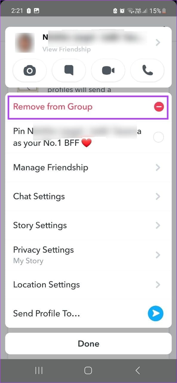Tap on Remove from Group