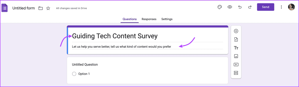 Enter the title and description of the survey