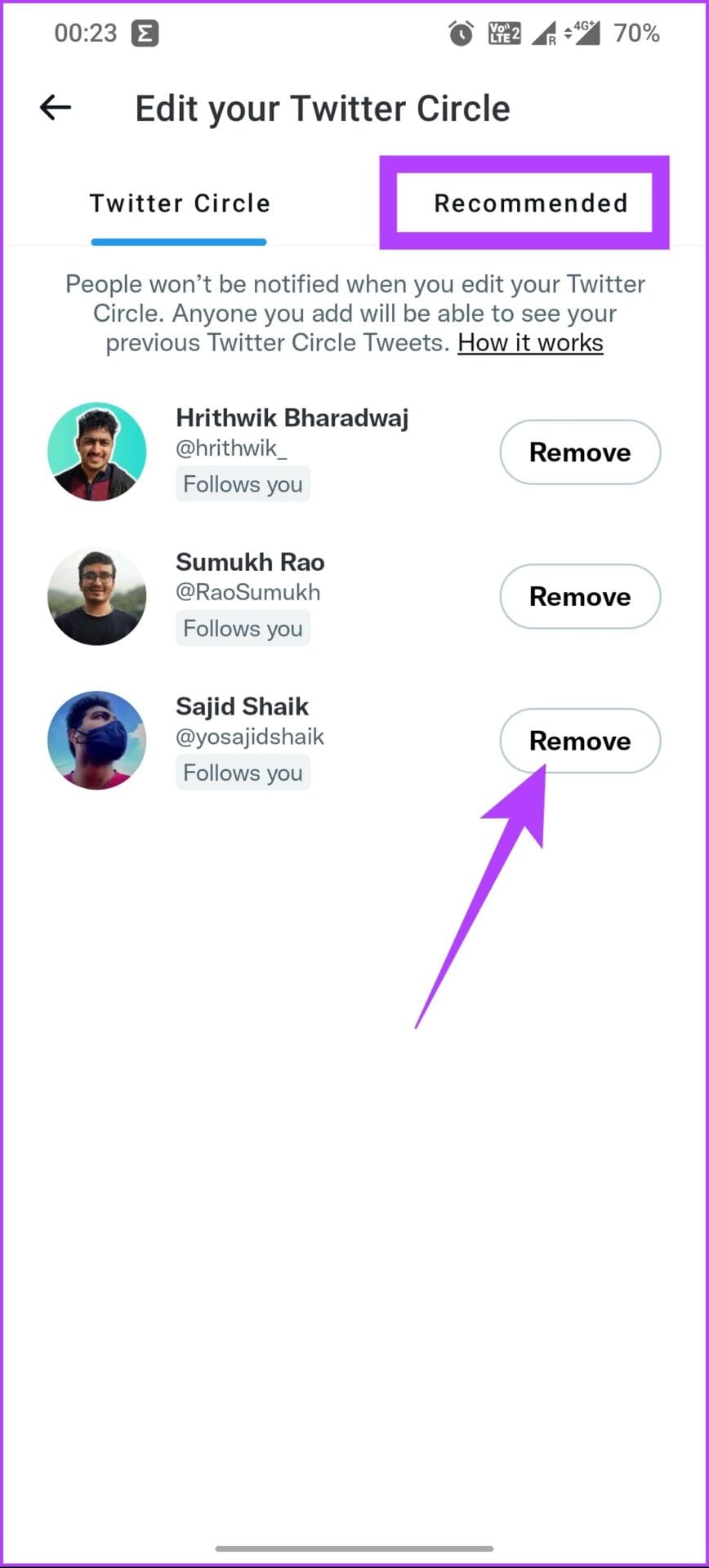 Remove users from Twitter Circle