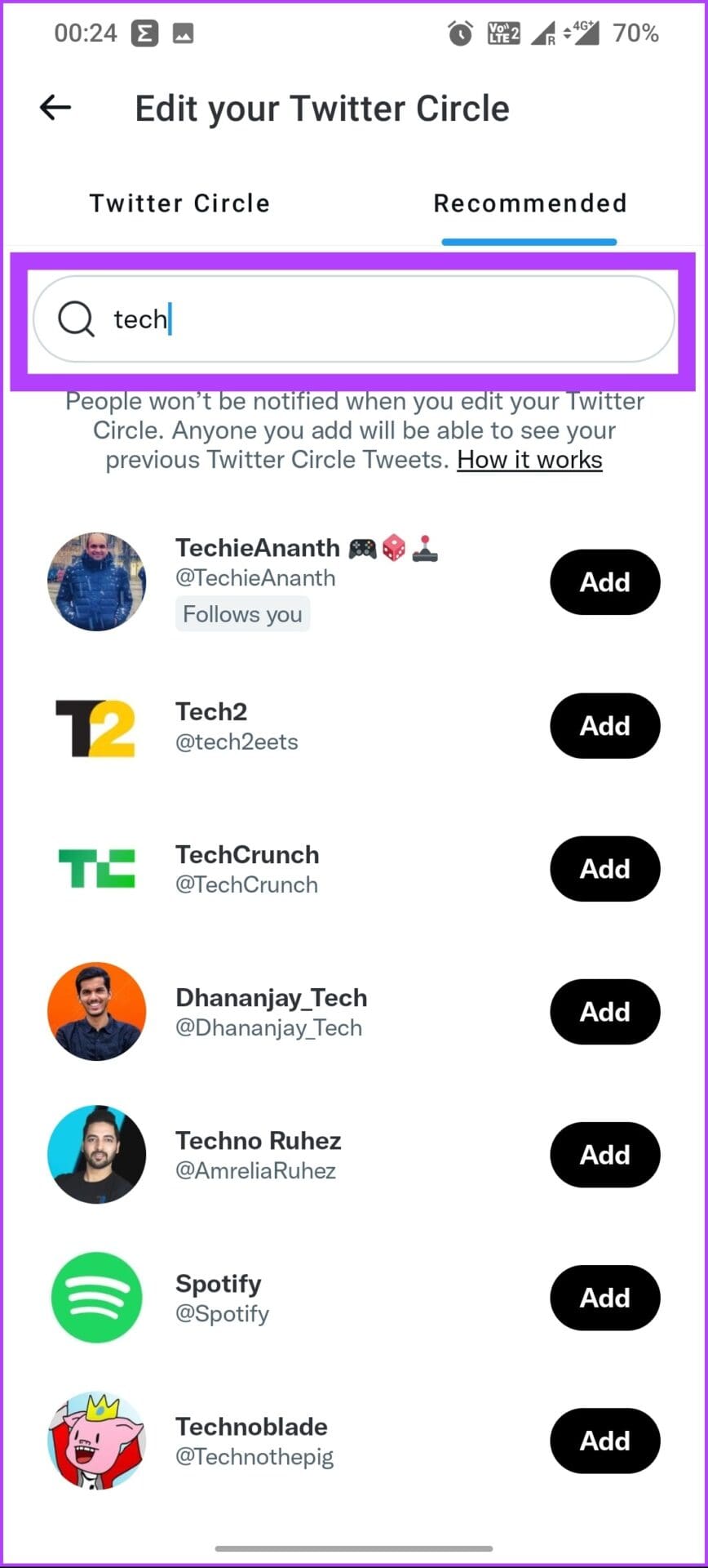 Using Search tool in Twitter recommendatons