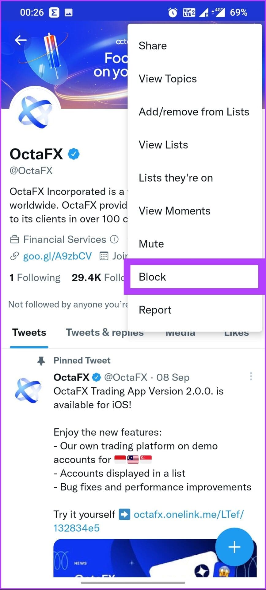 Block an account on Twitter