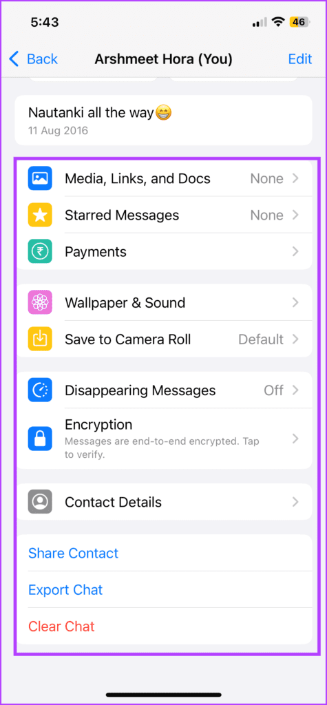 Manage Self messages on WhatsApp