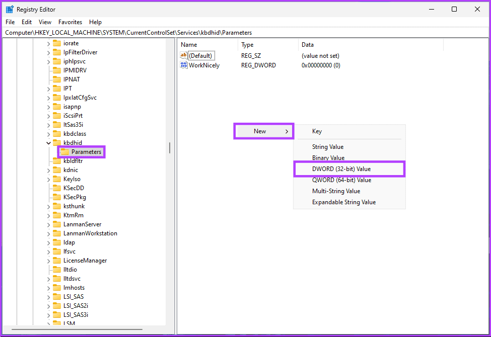 Under the Parameters folder
