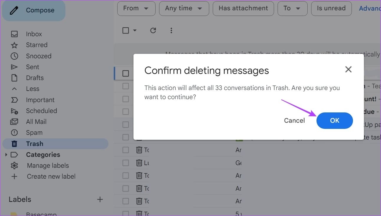 Click on OK to confirm