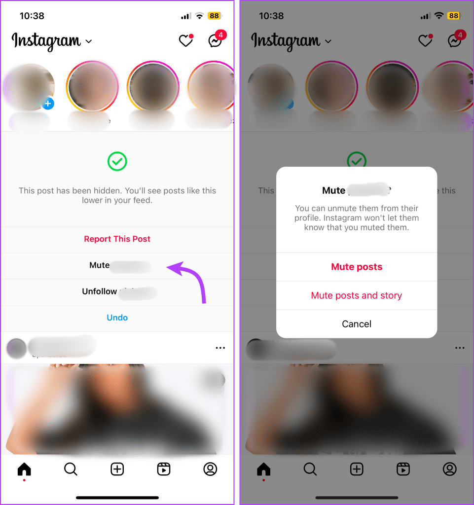 Select Mute and then Mute posts