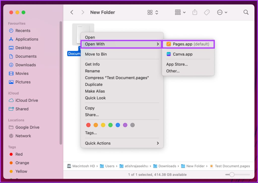 select Open With and then choose Pages