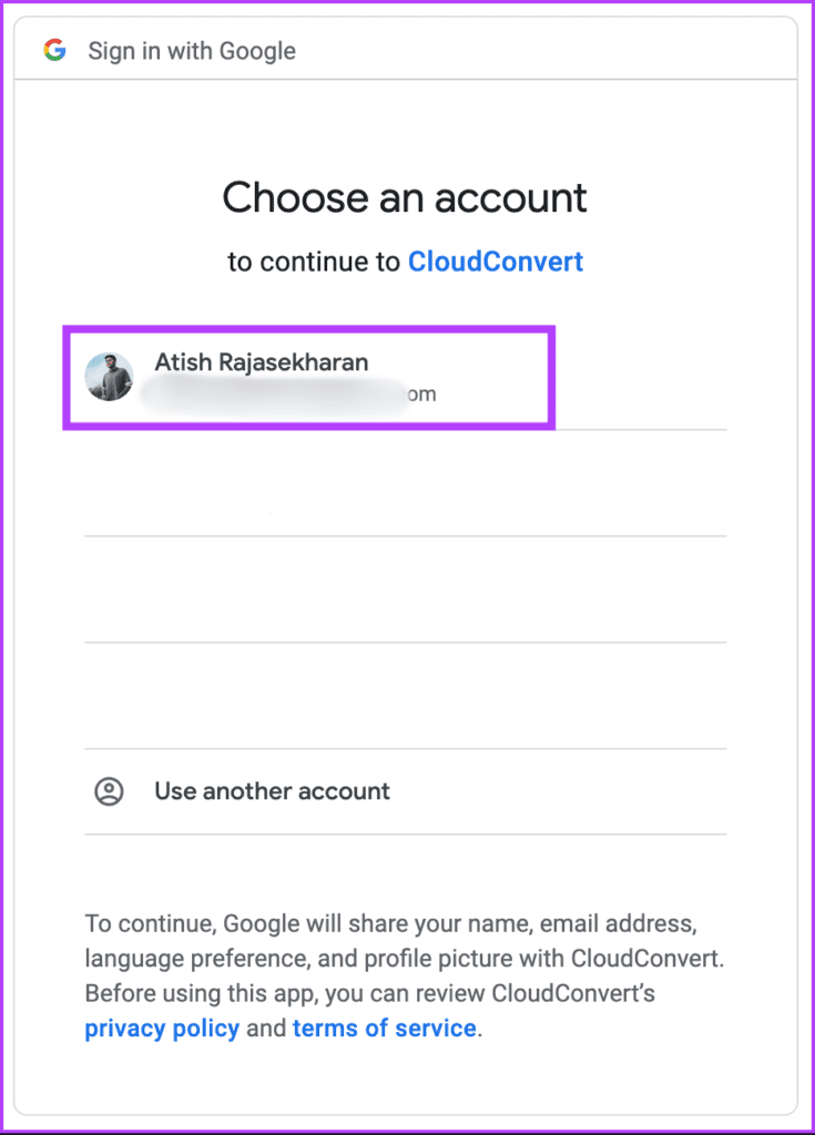 create an account on CloudConvert