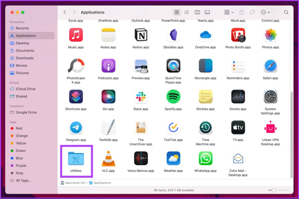 Navigate to the Utilities folder