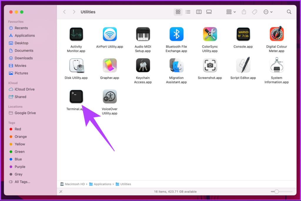 navigate to the Terminal app