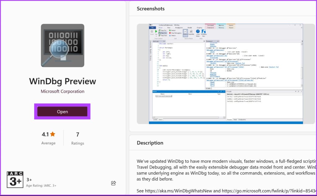 type WinDbg Preview