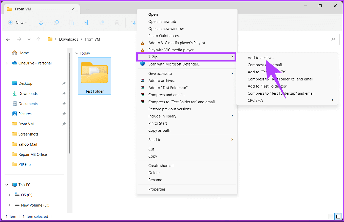 choose 7-Zip and choose 'Add to Archive.'