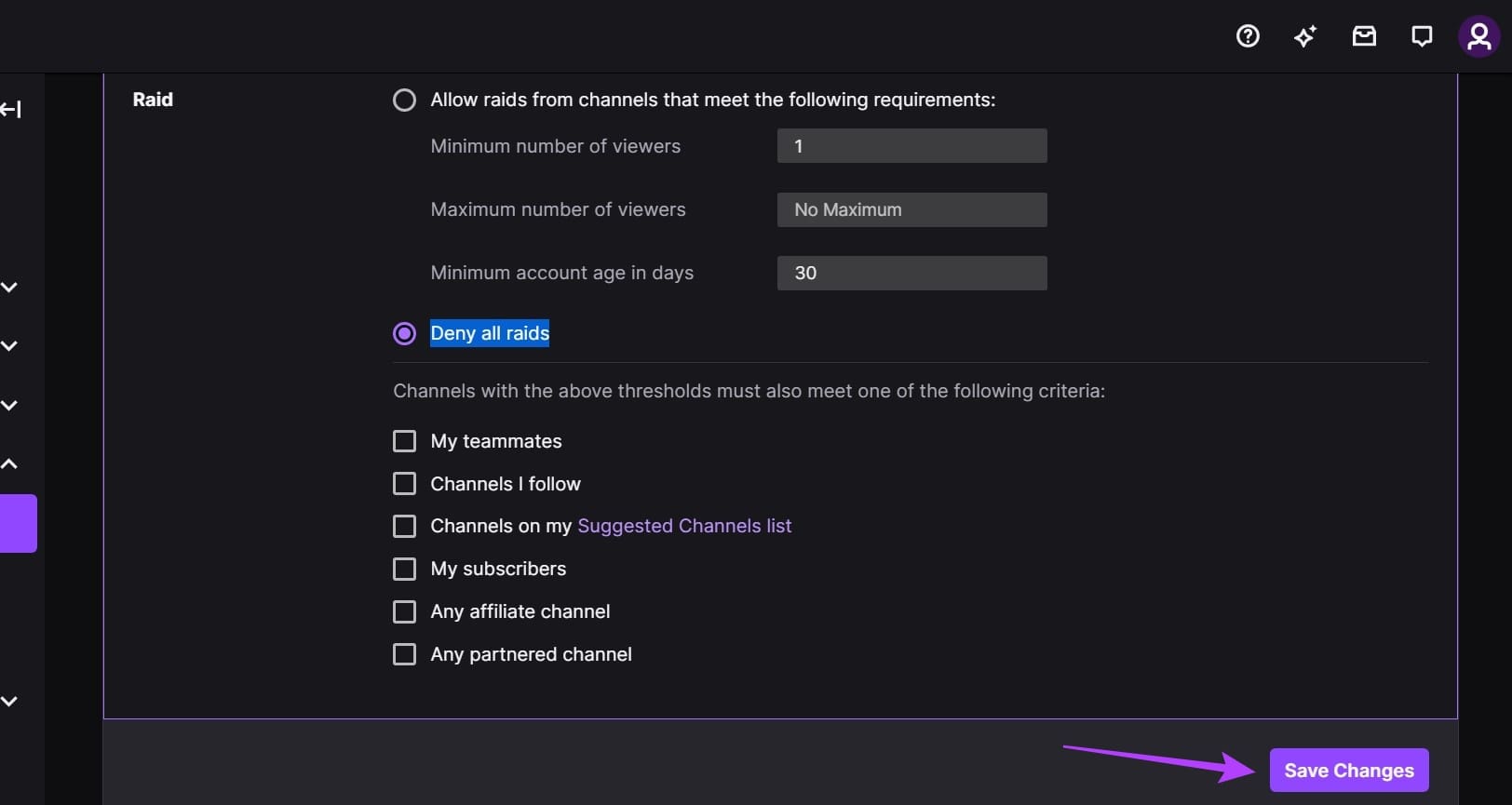 Click on Save Changes