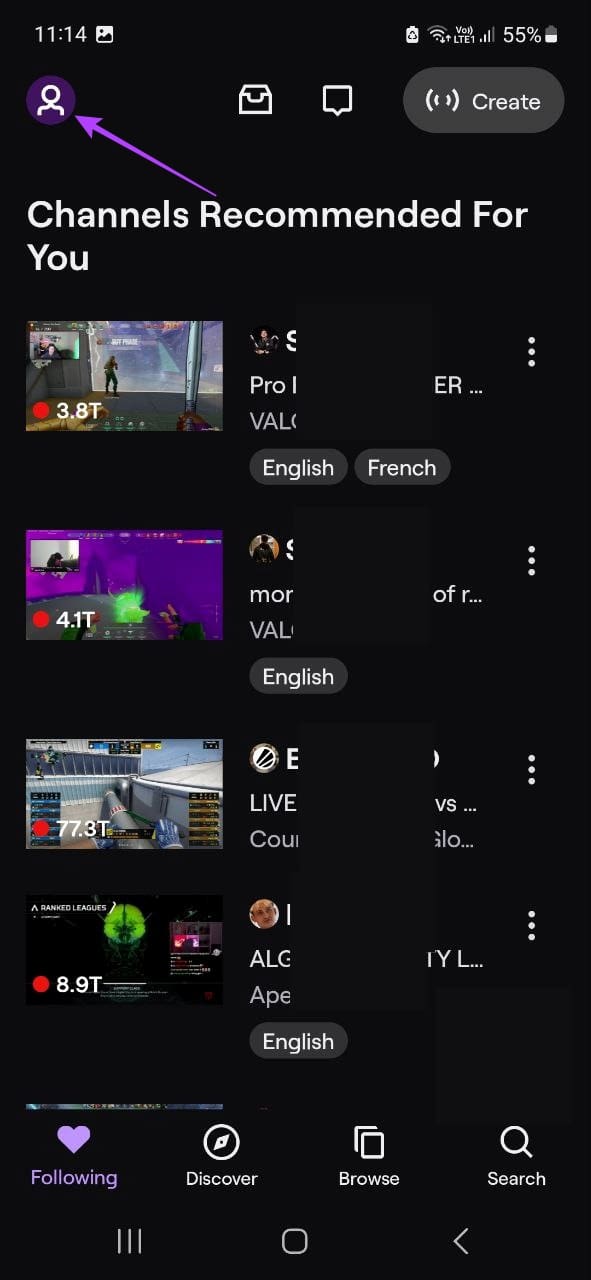 Tap on your profile icon