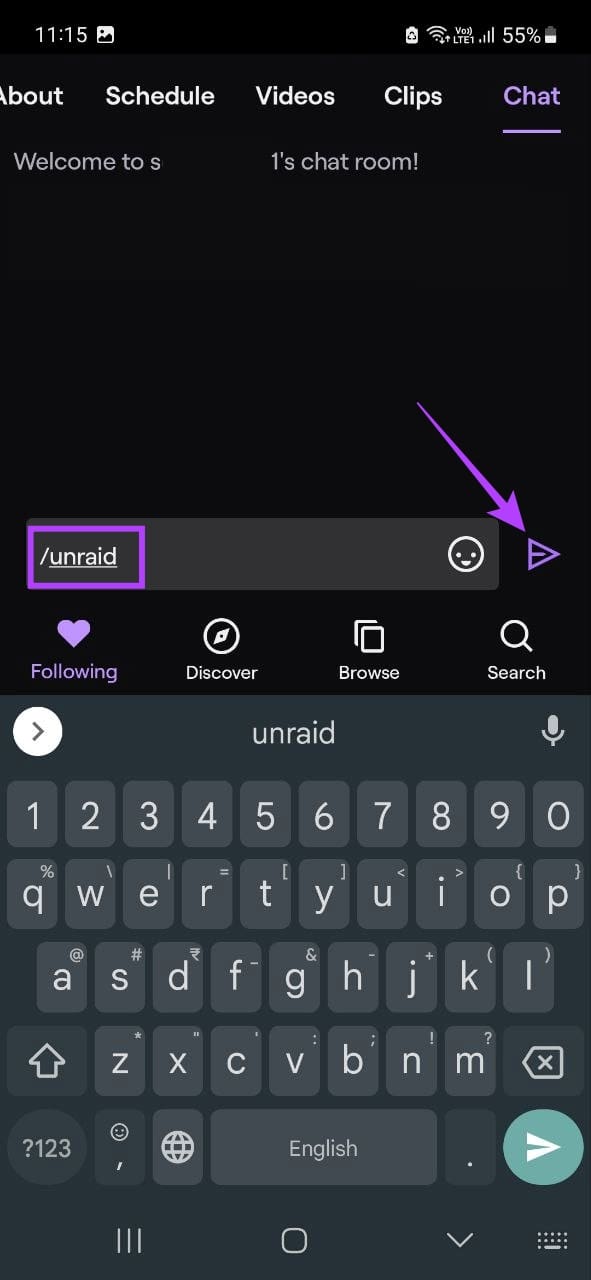 Type /unraid and tap on enter