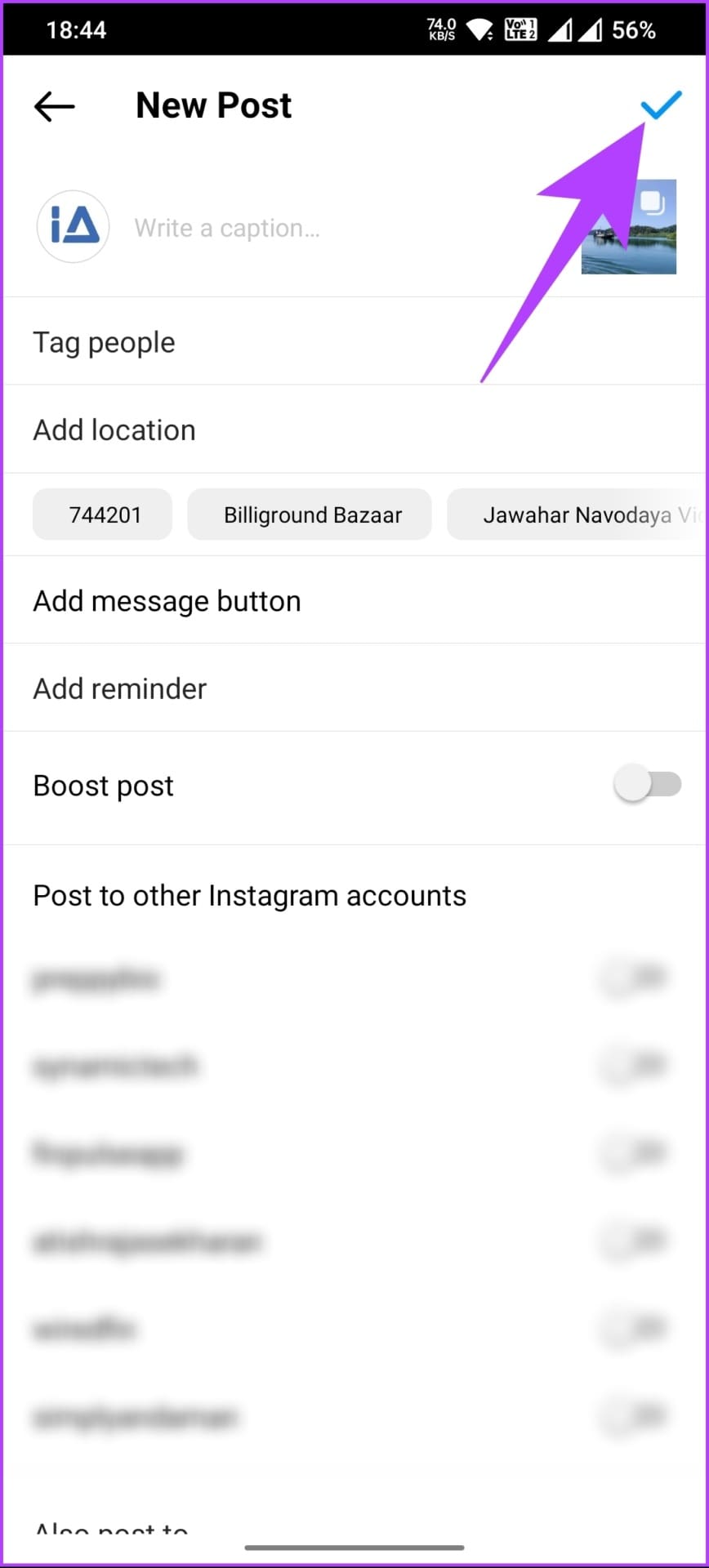 posting by clicking the check mark