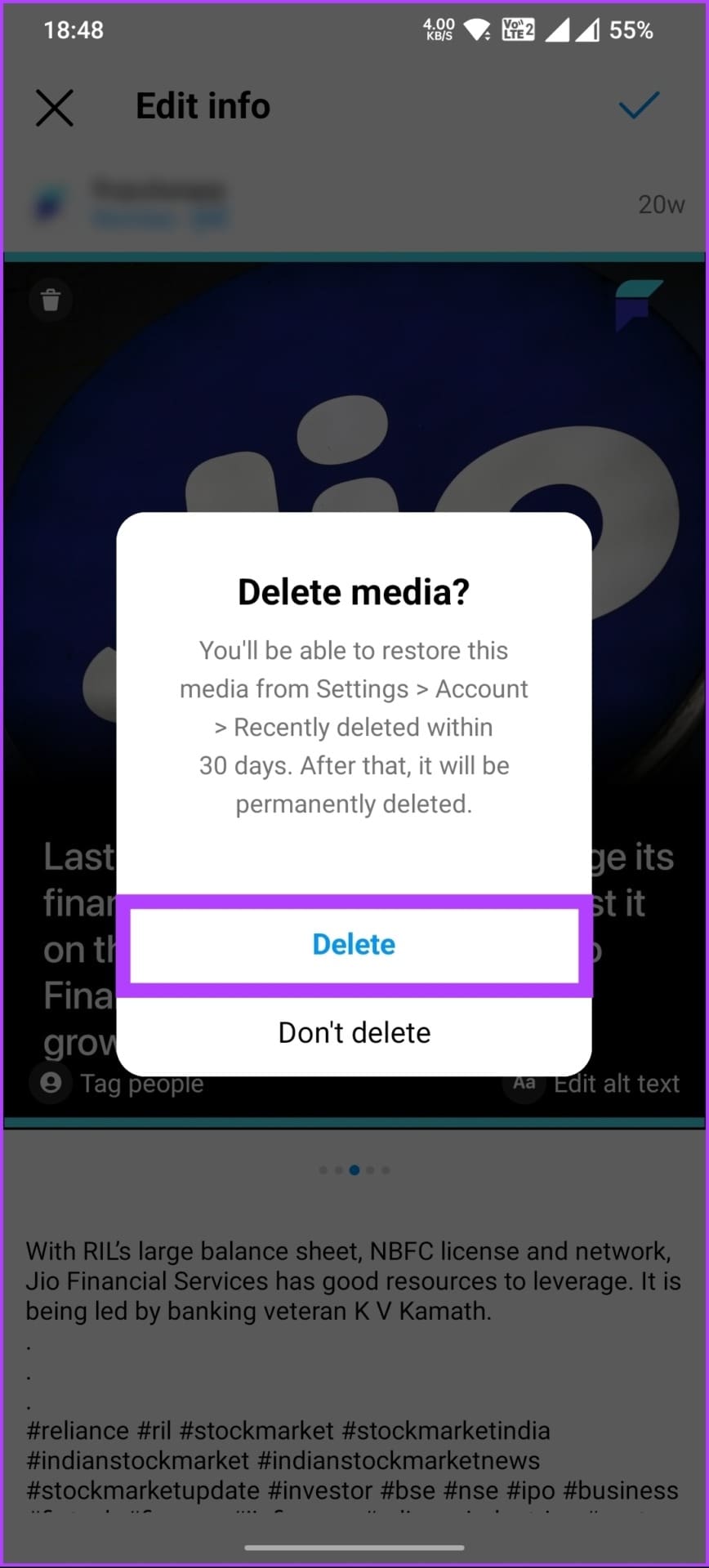 Tap on Delete