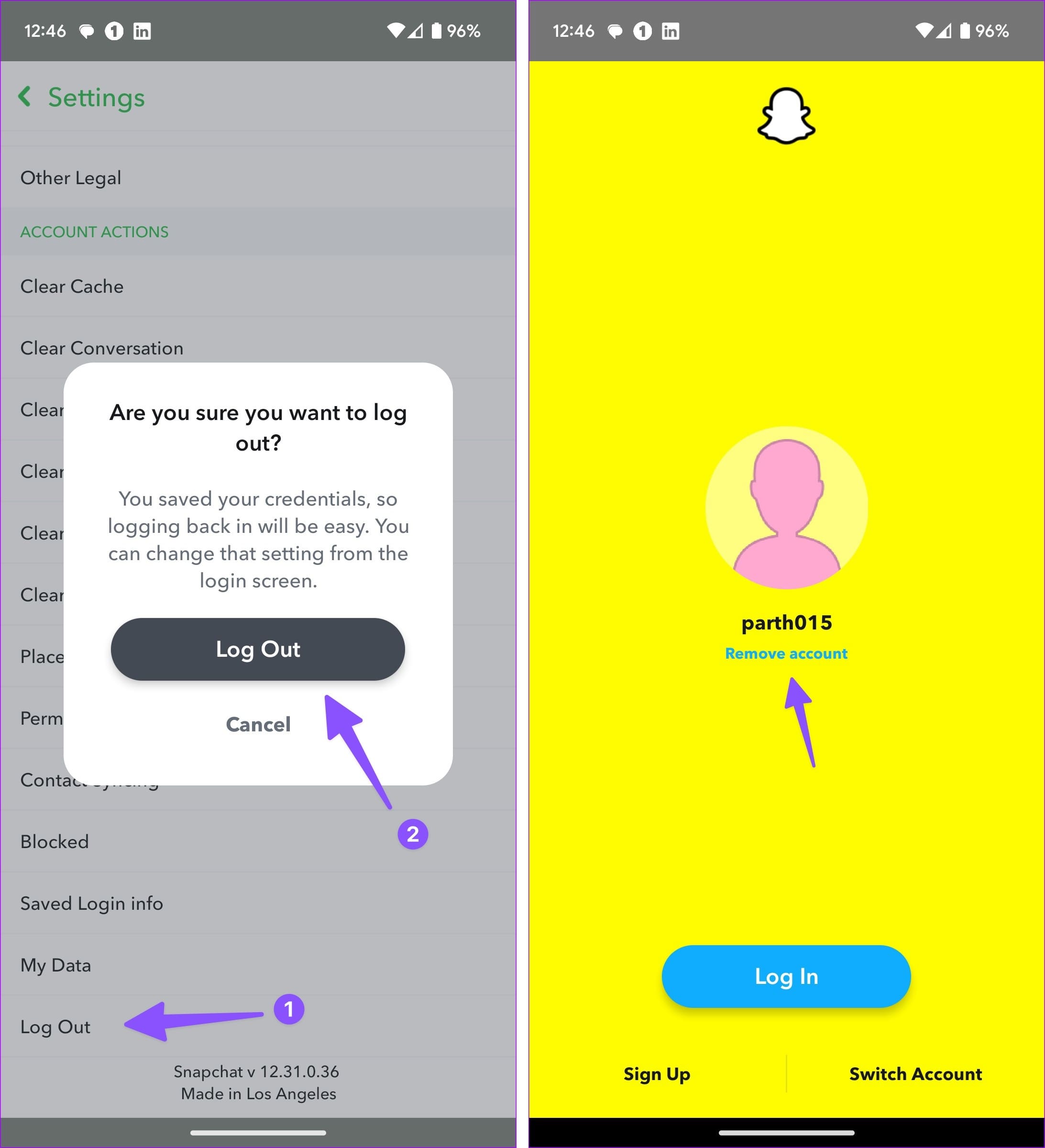 remove saved account on Snapchat