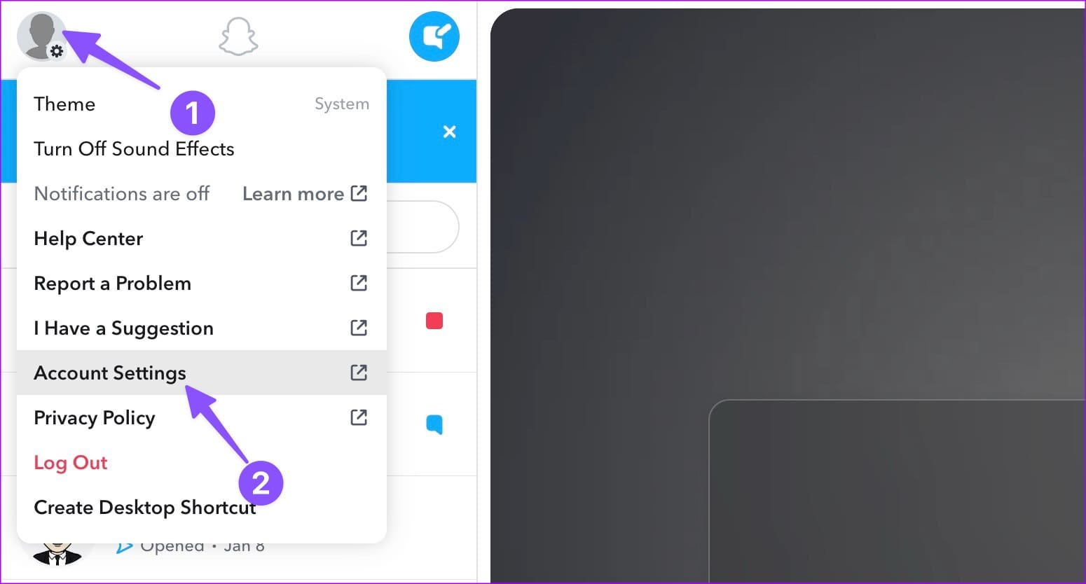 account settings on Snapchat