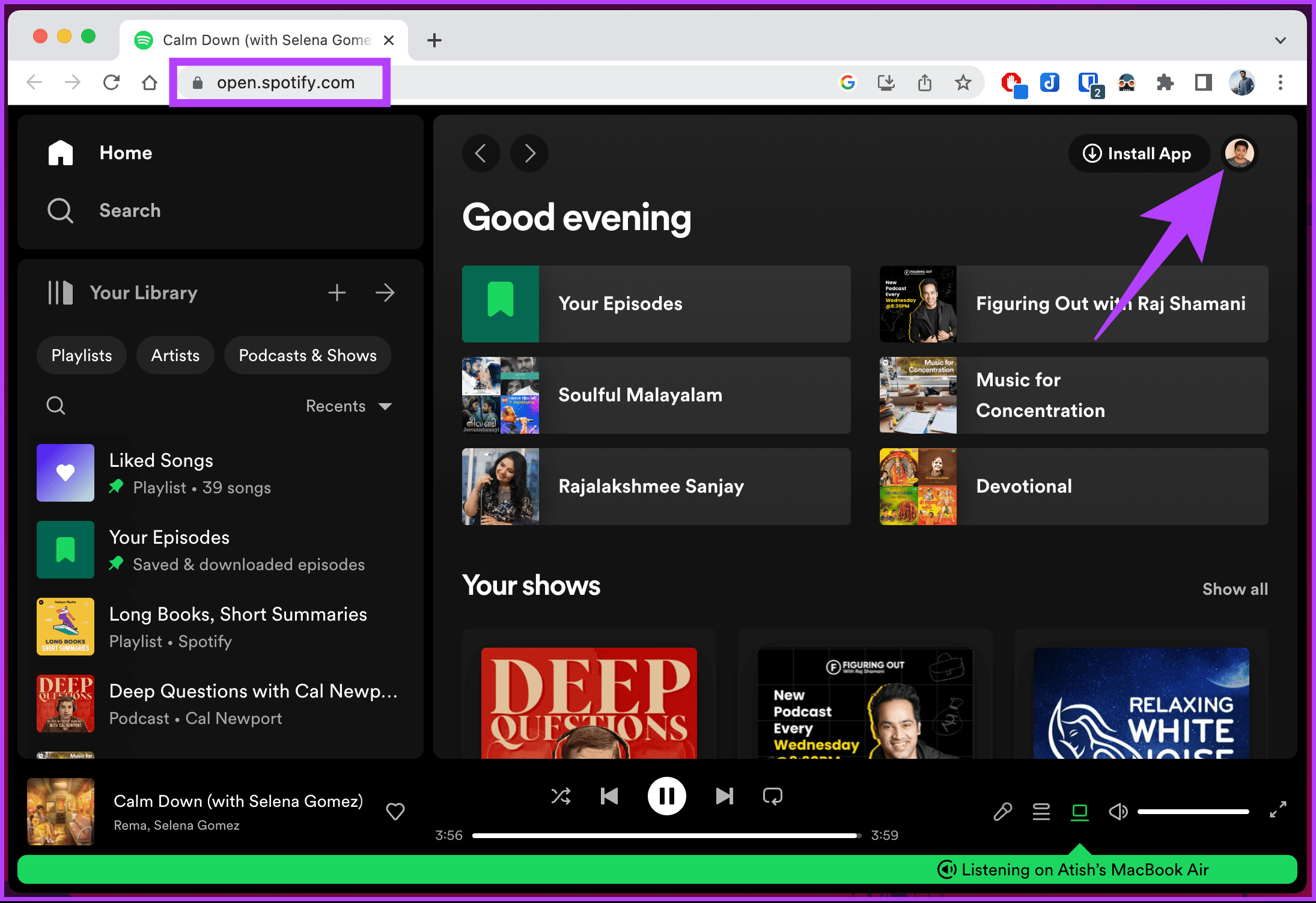 click the Profile icon in the top right corner