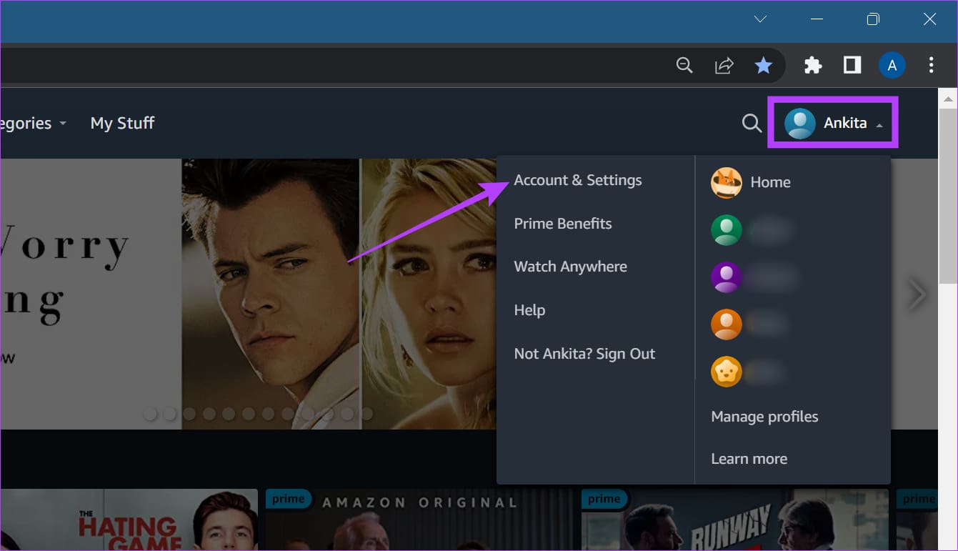 Click on profile icon & on Account & Settings