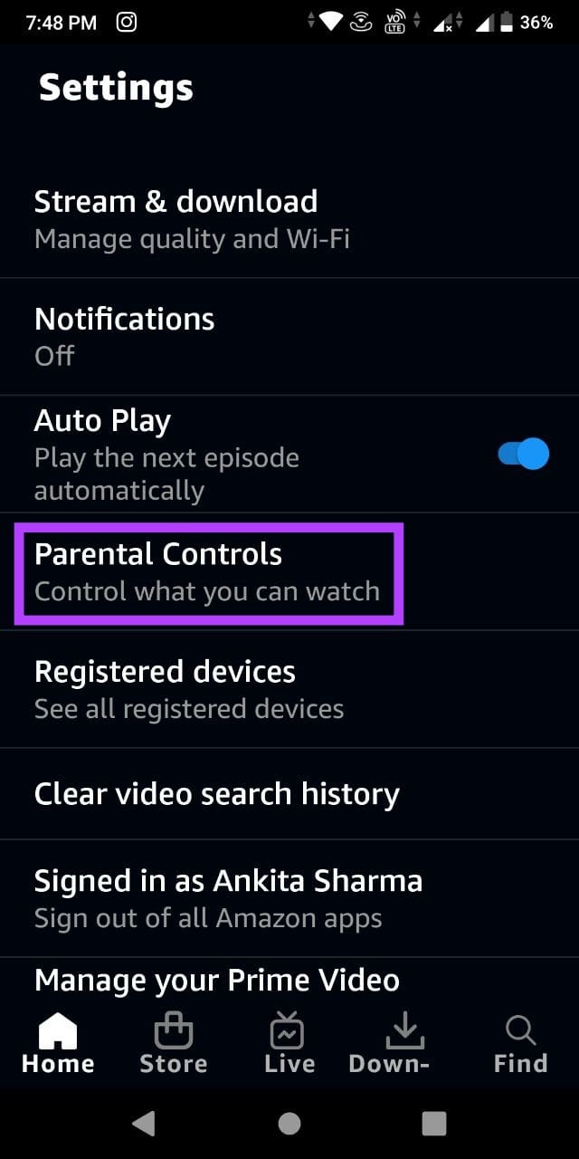 Tap on Parental Control