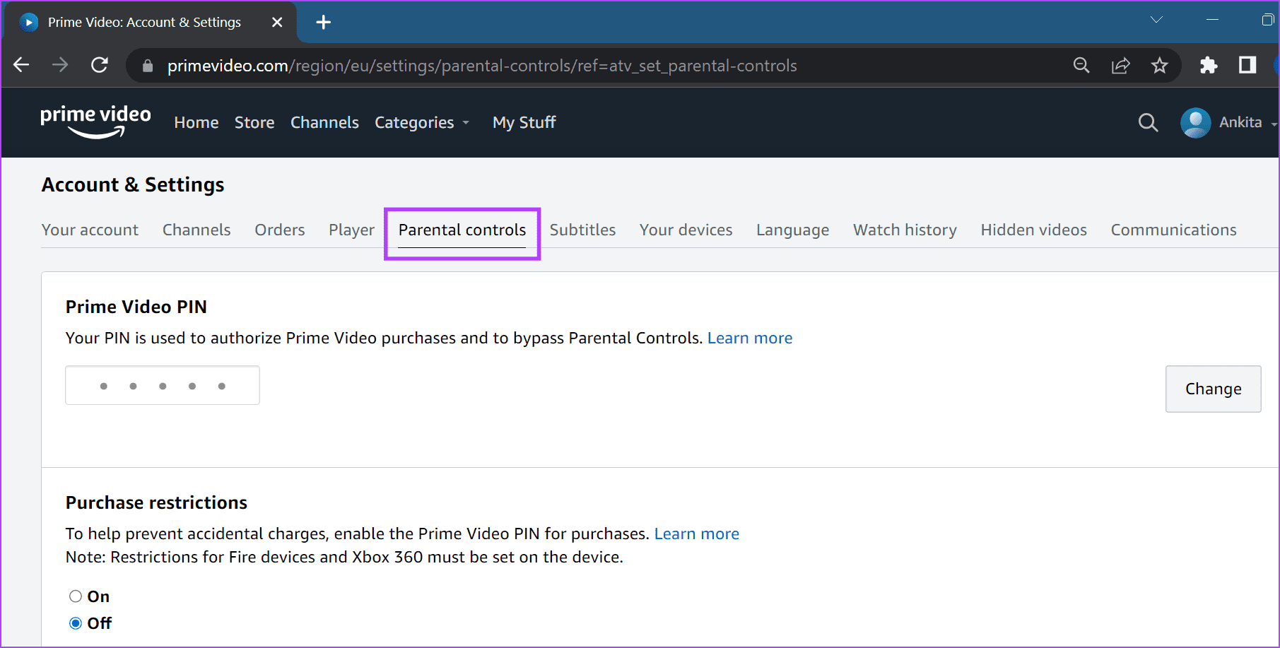 Go to the Parental Controls tab