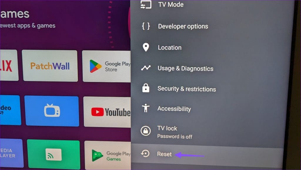 reset android tv